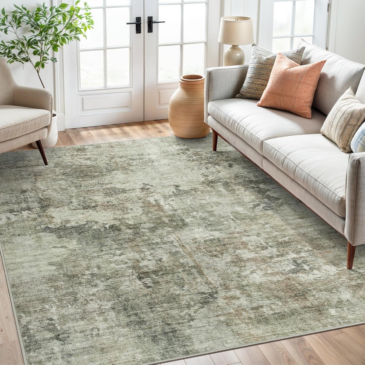 Soalmost Washable Area Rug 8x10, Large Soft Rugs for Living Room Vintage Beige Carpet 8x10 Area Rugs for Bedroom Dining Room Non-Slip Stain Resistant Under Table Rug