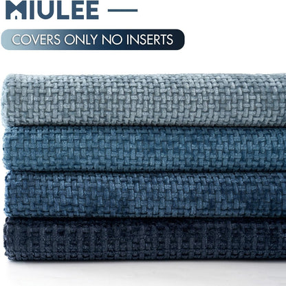 Pack of 4 Couch Throw Pillow Covers 18x18 Inch Neutral Blue Soft Decorative Chenille Pillow Covers Farmhouse Accent Cushion Covers for Boho Western Spring Coastal Decor Sofa Bed Living Room
