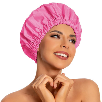 Reusable Shower Cap for Women, Large Waterproof Shower Bonnet Washable Elastic Band Bath Hair Hat for Long Hair, Braids(Pink)