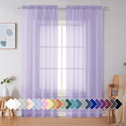 Black Sheer Curtains 63 Inch Length 2 Panels, Rod Pocket Solid Color Window Sheer Curtain Panels, Elegant Curtains & Drapes for Living Room, Bedroom 2 Panels (Black, 42" W x 63" L)