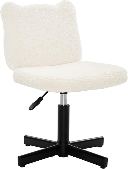 Adjustable Vanity Stool Chair with Girly Bear Ear Wide Back, 360° Swivel Vanity Stool for Makeup Room, Upholstered Teddy Velvet Ottoman for Teen Girls, 350lbs, Beige