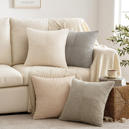 MIULEE Teal Orange Decorative Throw Pillow Covers 18x18 Inch Set of 4 Boho Corduroy Striped Cushion Cases Modern Farmhouse Patchwork Pillow Cases for Couch Sofa Bedroom Home Decor