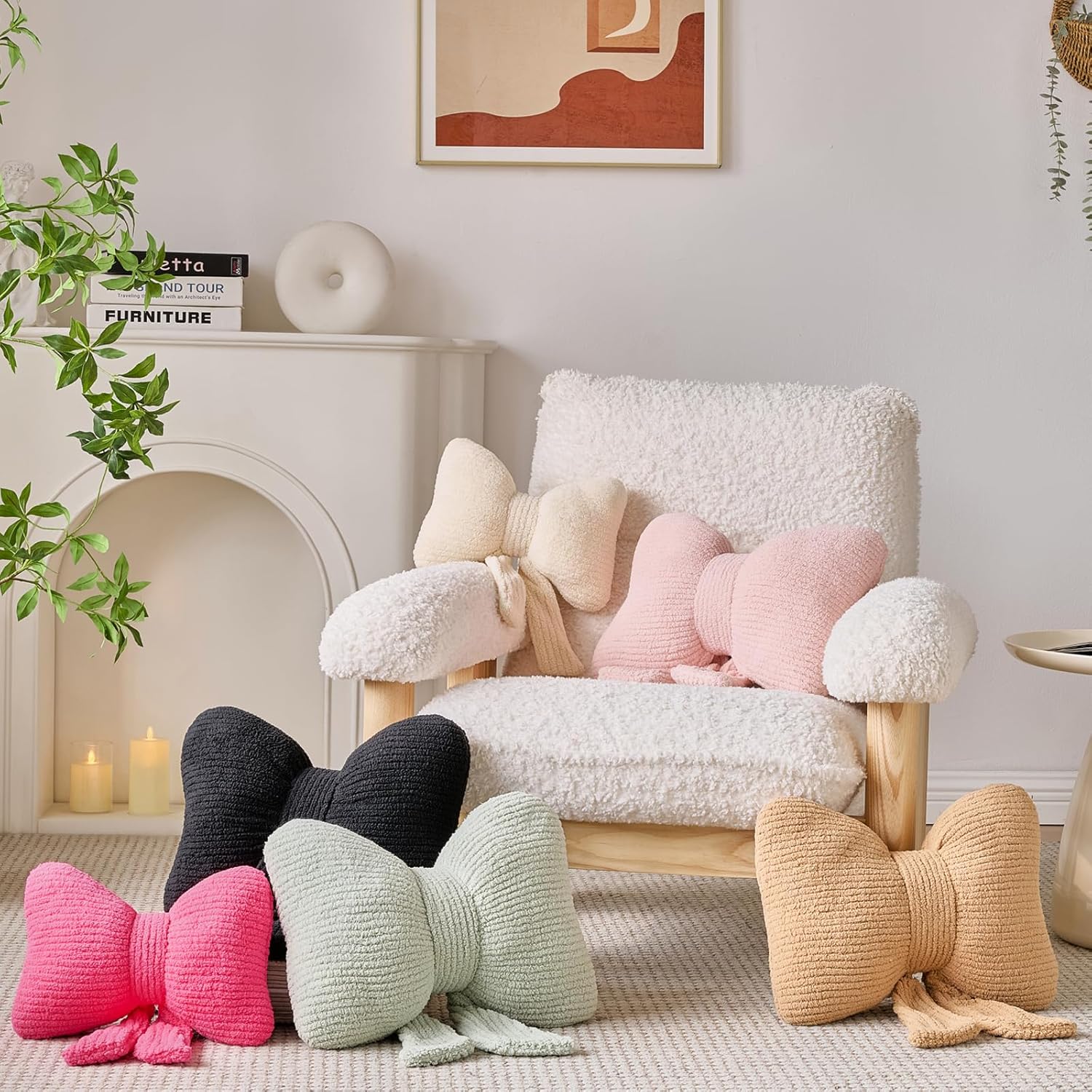 Bow Pillow, Decorative Throw Pillows with Soft Plush, Bow Throw Pillow for Couch Bed, Home Decor Bow Shaped Pillow for Bedroom Living Room (Hot Pink, 16 Inches)
