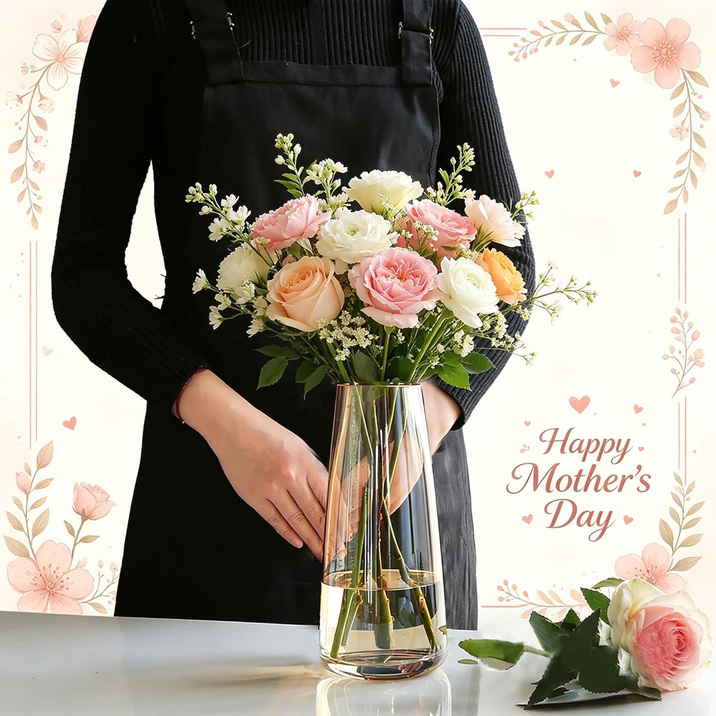 Modern Glass Vase Crystal Glass Vase for Home Office Decor (Crystal Amber)