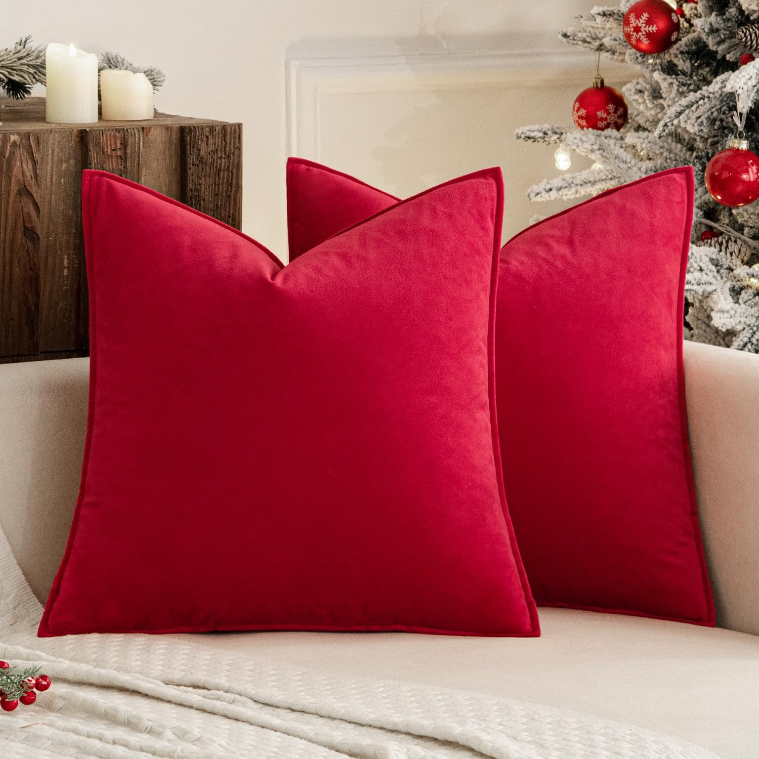 MIULEE Brown Velvet Throw Pillow Covers 20x20 Soft Decorative Solid Square Cushion Cases Pack of 2 Modern Luxury Home Decor for Couch, Sofa, Bedroom