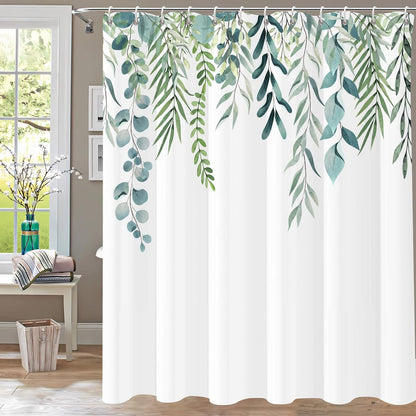 Shower Curtain Blue Eucalyptus Shower Curtains for Bathroom, Watercolor Leaf Shower Curtain Sets Waterproof Plant Shower Curtain Leaves Fabric Cloth Bathroom Curtains 72x72 inch with Hooks