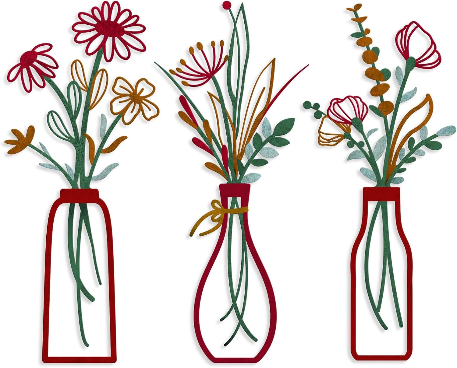 3 Pieces Metal Flowers Wall Arts - Rustic Farmhouse Decor Black Minimalist Flower Wall Decors for Living room Bathroom Bedroom Dining Room - Housewarming Gifts(Black, Vase-C)