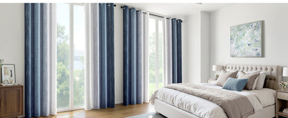 Ombre 100% Blackout Curtains, Navy Blue and Greyish White Full Room Darkening Thermal Insulated 84 Inches Long Drapes for Bedroom/Living Room Grommet Window Treatments Modern 52Wx84L, Set of 2