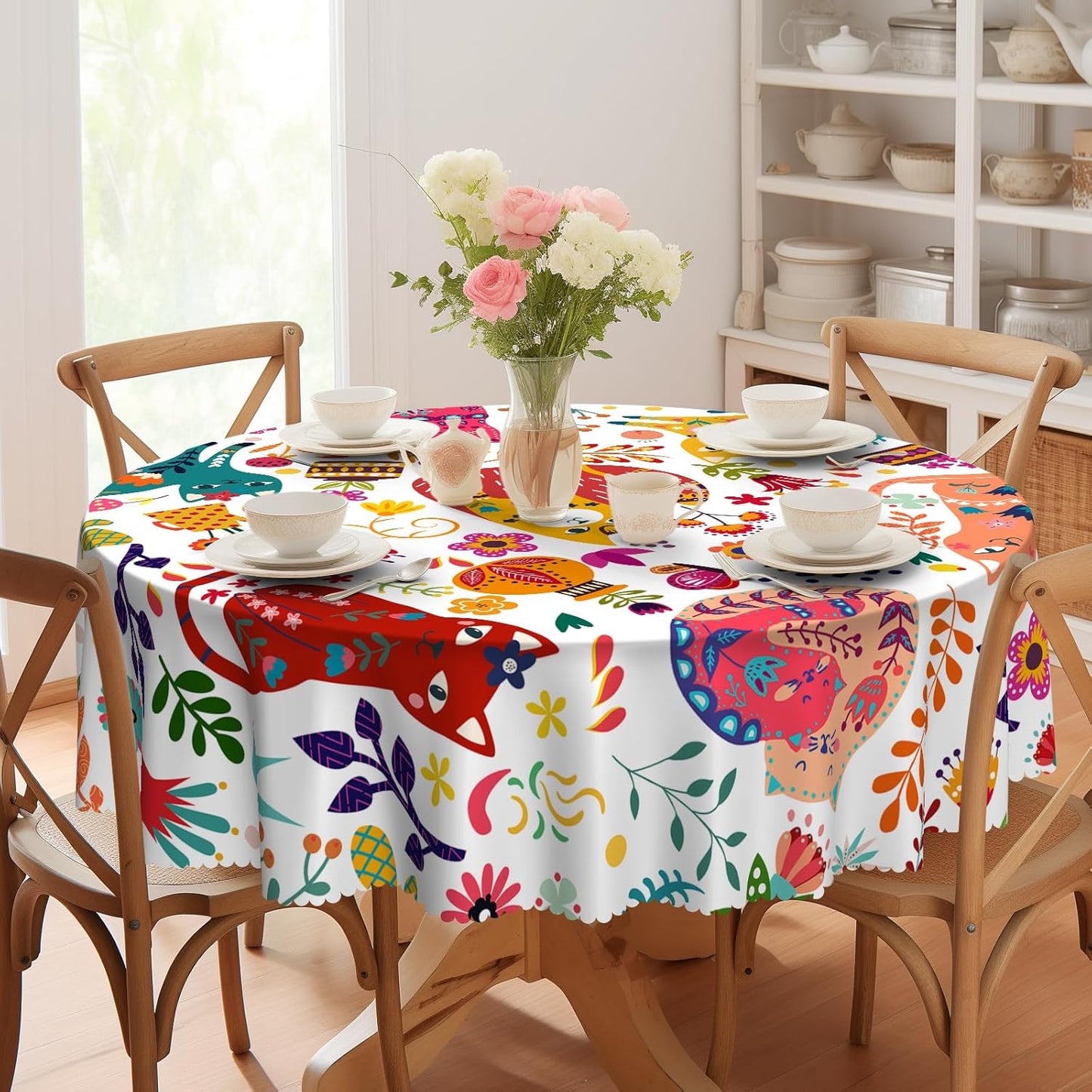 Round Tablecloth, Summer Tablecloths Polyester Waterproof Stain Wrinkle Free, Indoor and Outdoor Table Cover for Kitchen Party Dining Table
