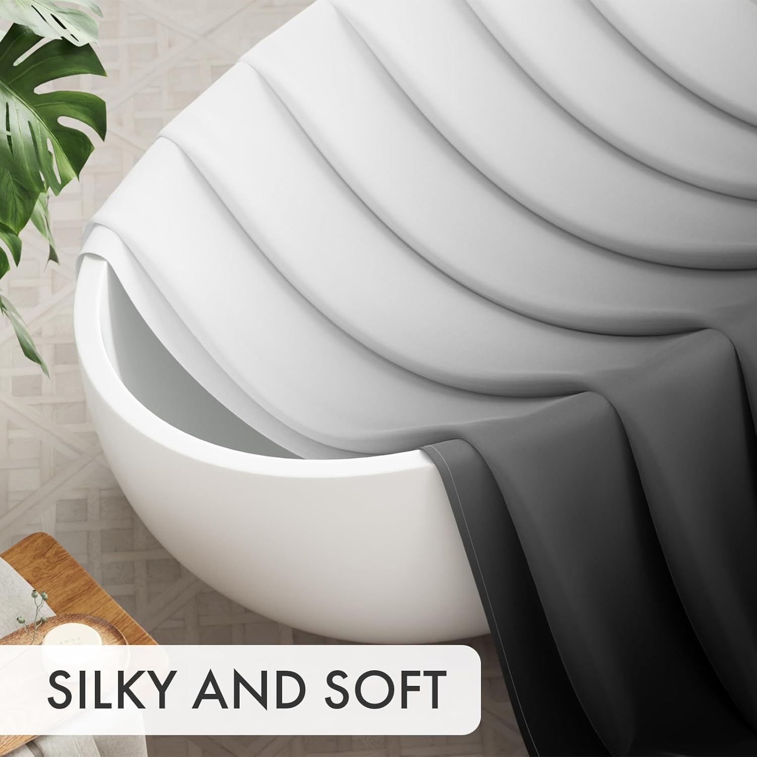 Shower Curtain, Cloth Ombre Black Shower Curtain Set with 12 Hooks, Washable Fabric Black and White Shower Curtain, Rustic Farmhouse Bathroom Shower Curtain, 72x72 Inches