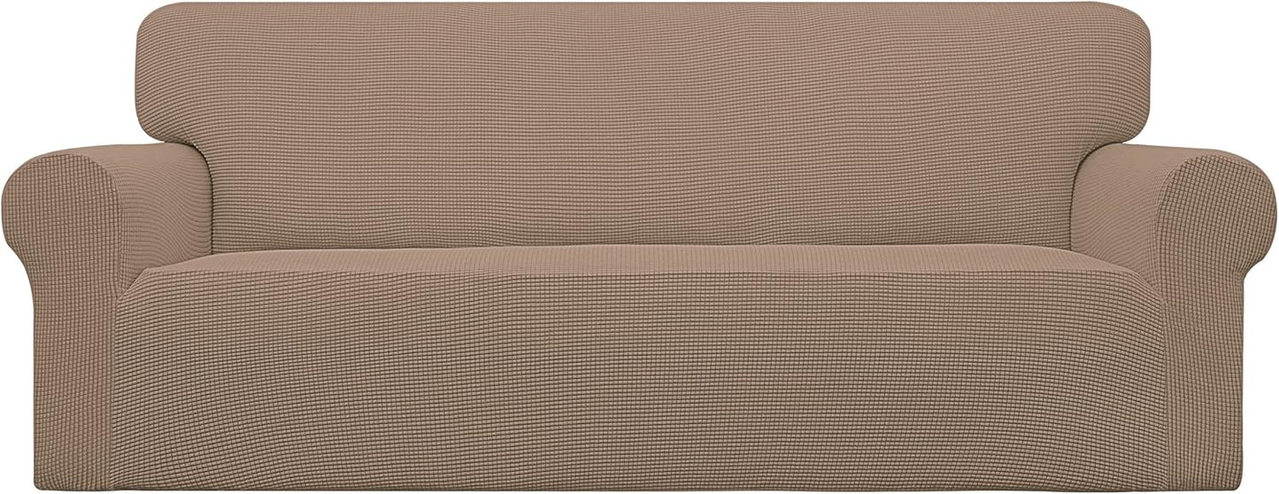 Stretch Sofa Slipcover 1-Piece Sofa Cover Furniture Protector Couch Soft with Elastic Bottom for Kids, Polyester Spandex Jacquard Fabric Small Checks (Sofa, Dark Gray)
